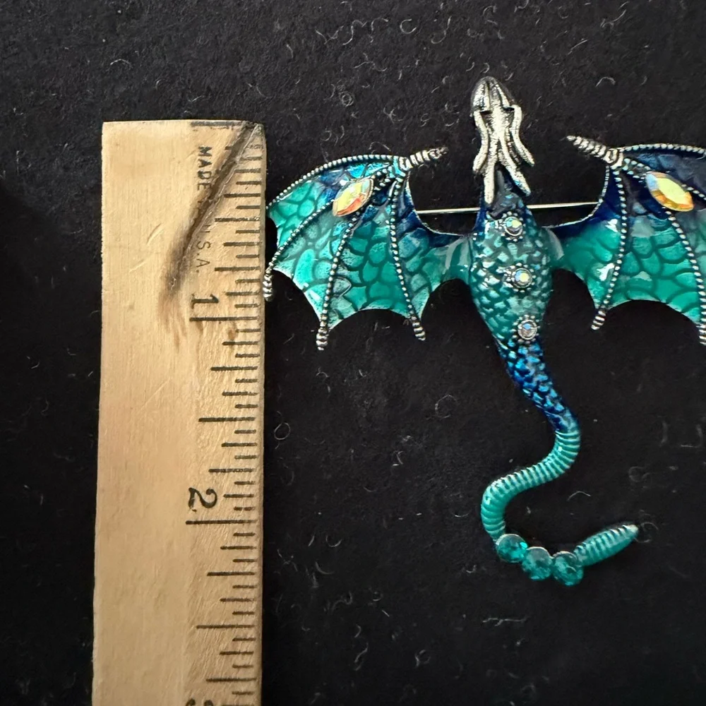 Enchanted Teal and Blue Dragon Crystal Brooch